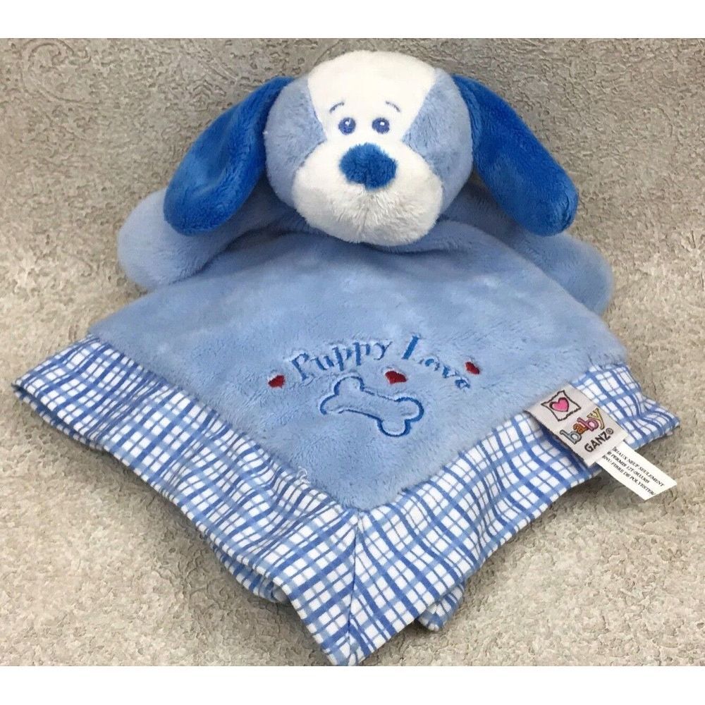 Baby Ganz Blue Puppy Love Security Blanket Dog Plush Lovey 14" x‎ 14" Embroidery